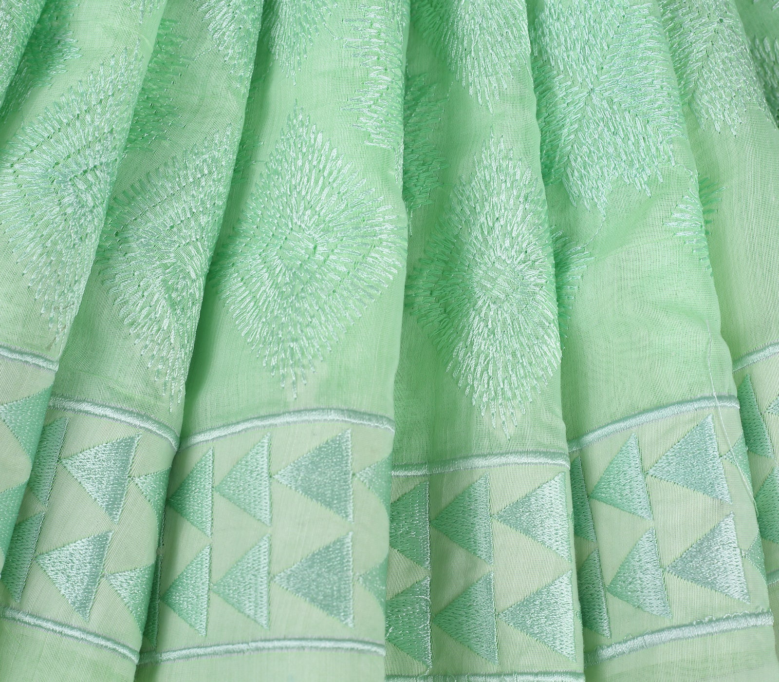 Pista Green Chanderi Embroidered Fabric With Thread Work