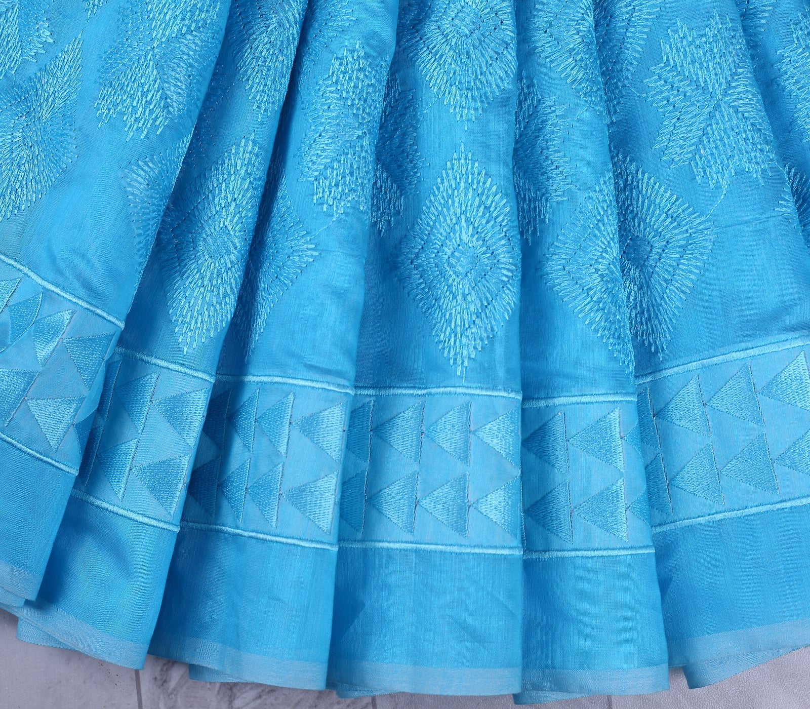 Light Blue Chanderi Embroidered Fabric With Thread Work