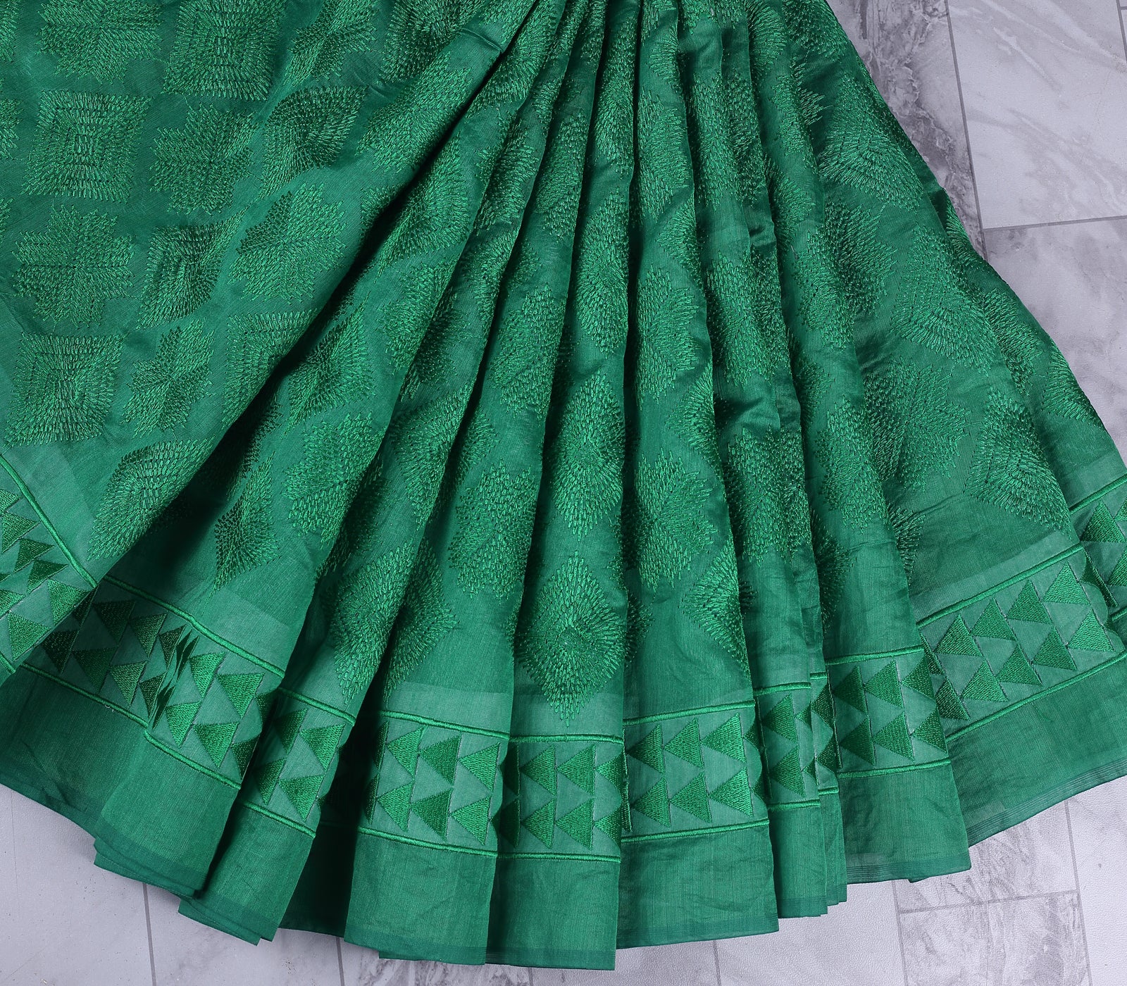 Bottle Green Chanderi Embroidered Fabric With Thread Work