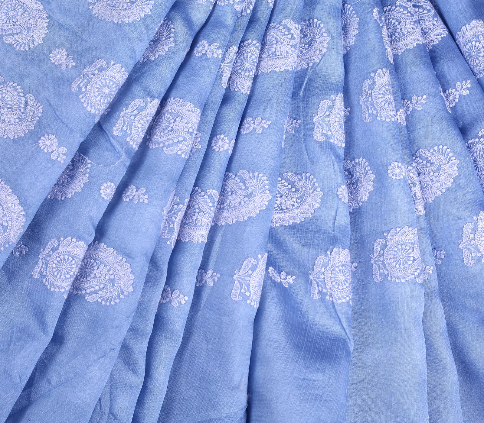 Skyblue Chanderi Embroidered Fabric With Thread Work