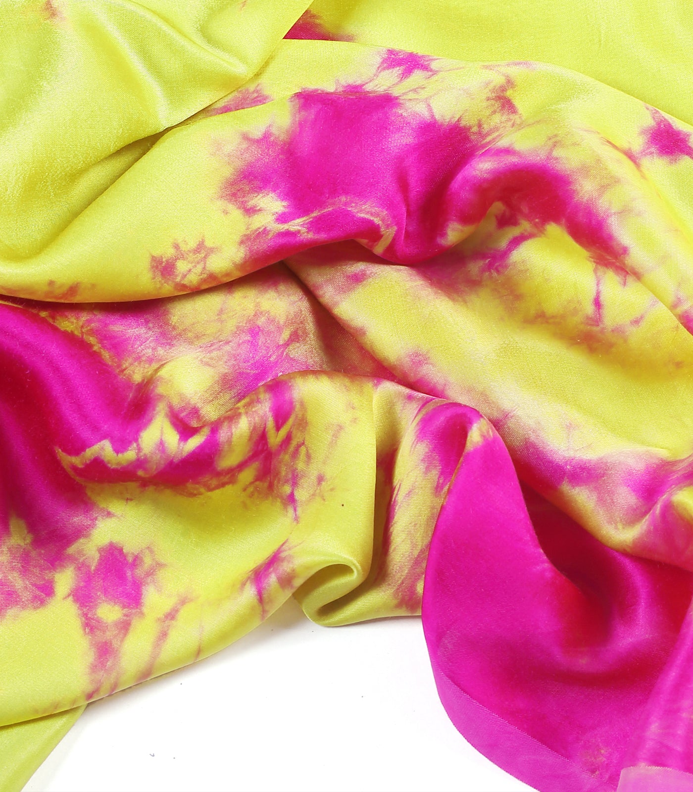 Lemon Yellow & Pink Tie-dye Modal Satin Fabric