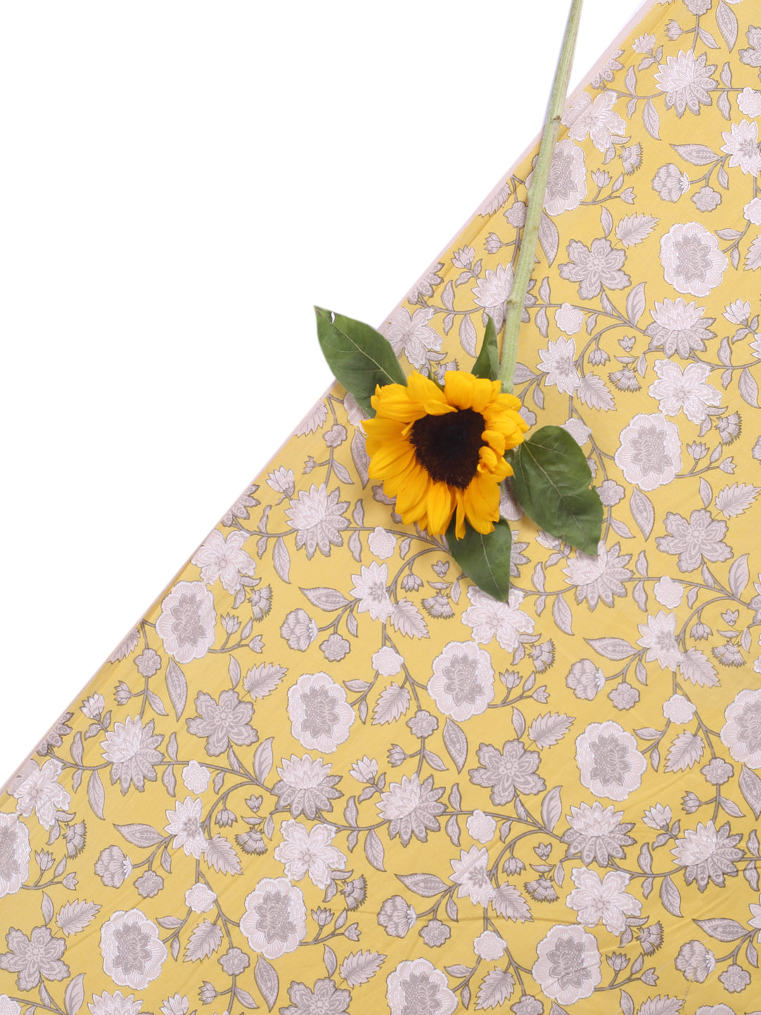 Yellow & Grey Floral Printed Pure Cotton Fabric