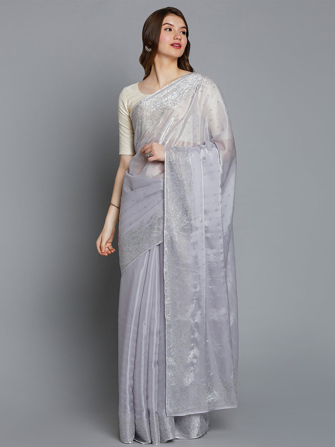 Blue Embroidered Viscose Tissue Saree | Taneira Online Store