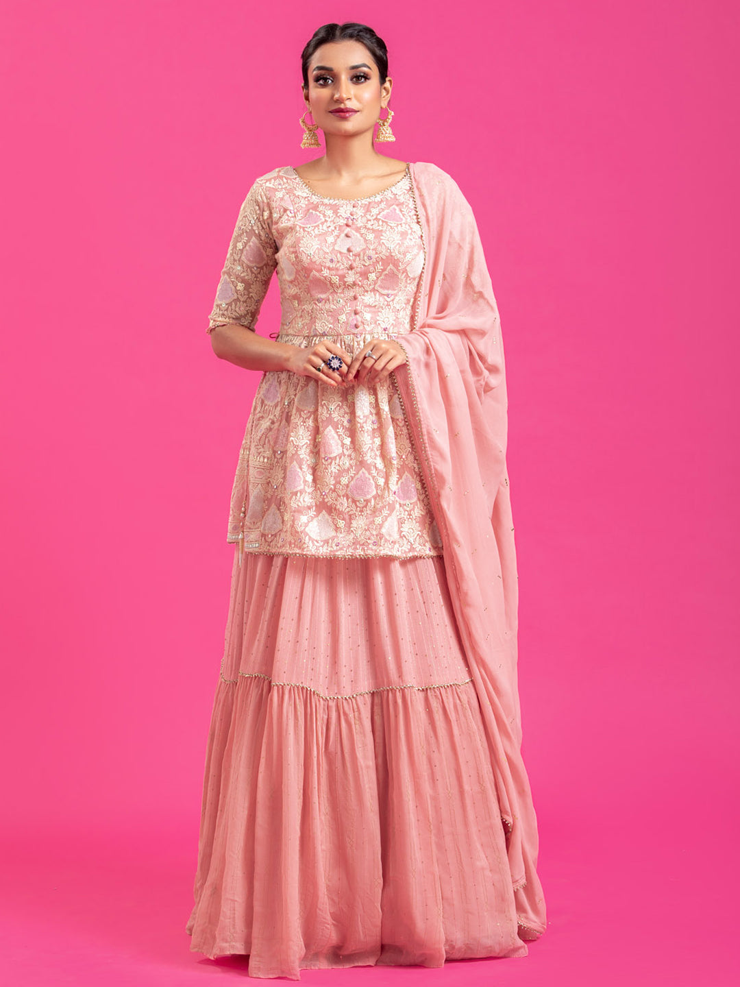 Pink Lucknowi Peplum Style Lehanga Set