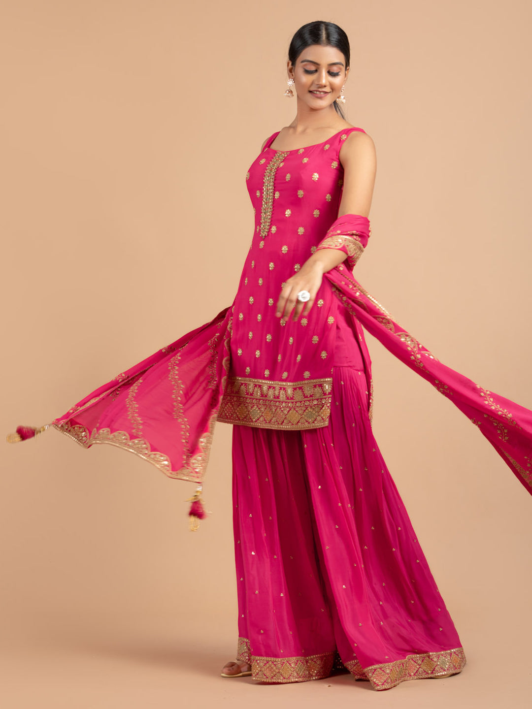 Pink Sharara Suit With Embroidered Sequin Work