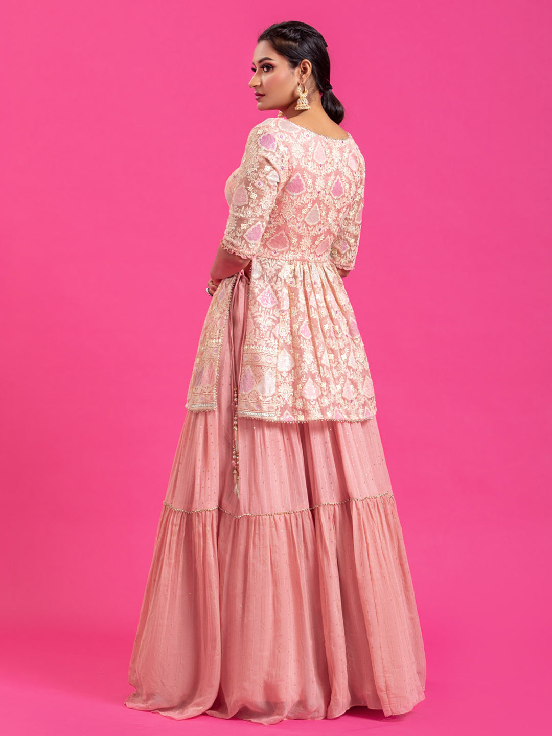 Pink Lucknowi Peplum Style Lehanga Set