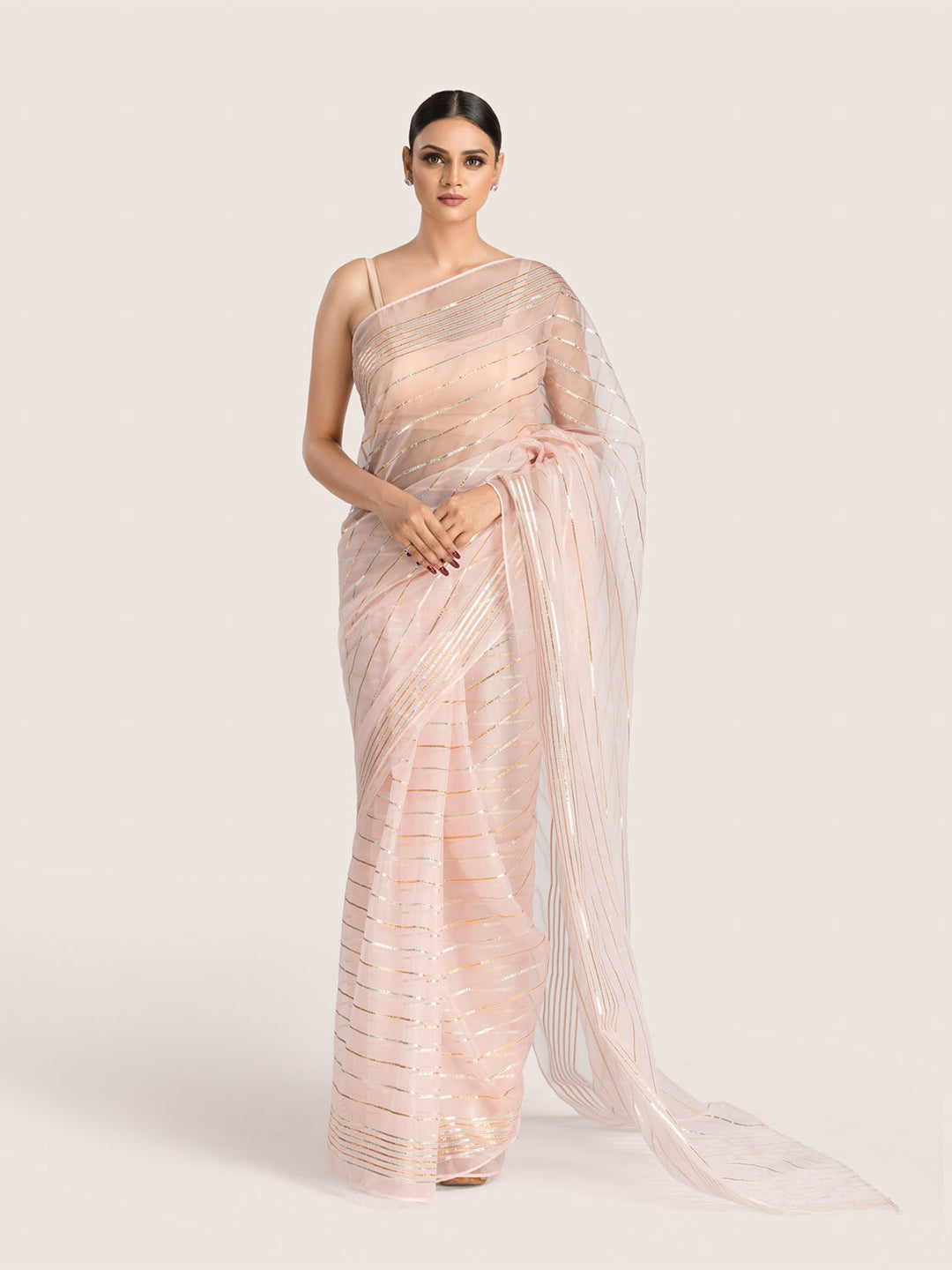 Peach Organza Saree With Blouse Fabric