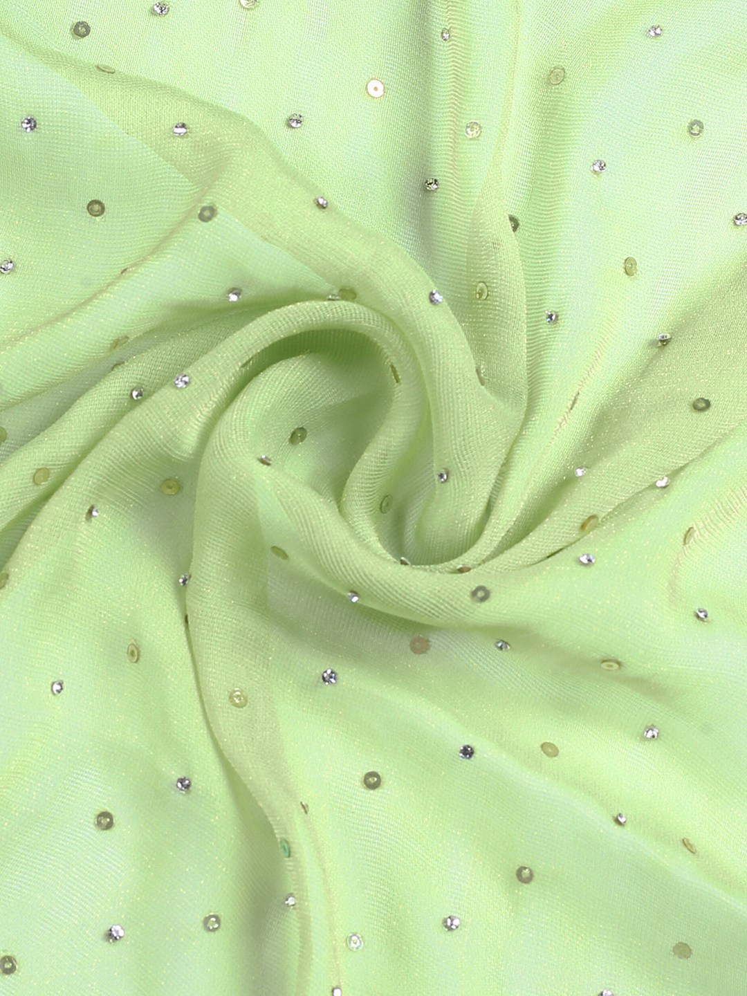 Tea Green Jute Georgette Fabric With Sequin & Pearl Work