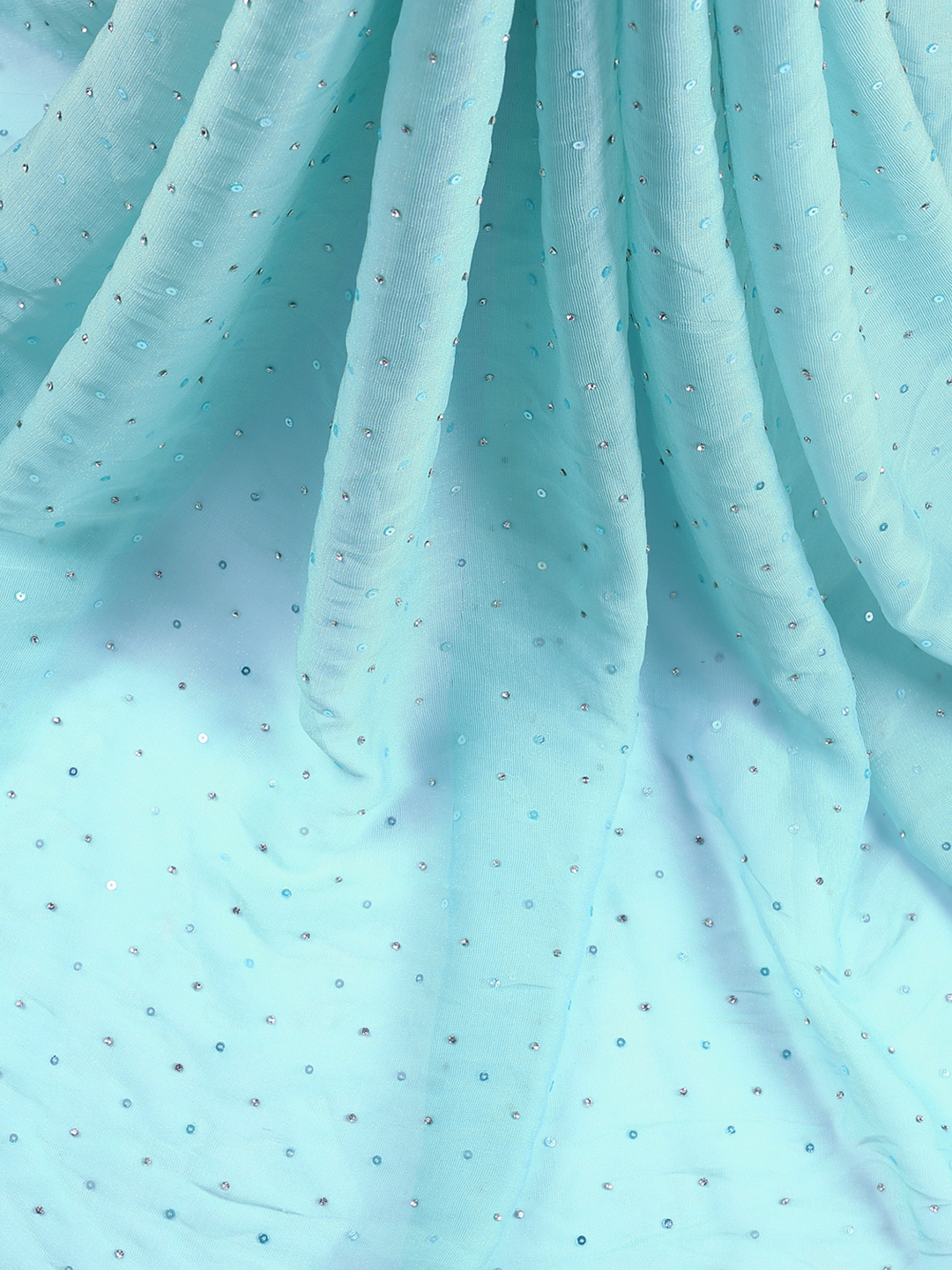 Sky Blue Jute Georgette Fabric With Sequin & Pearl Work