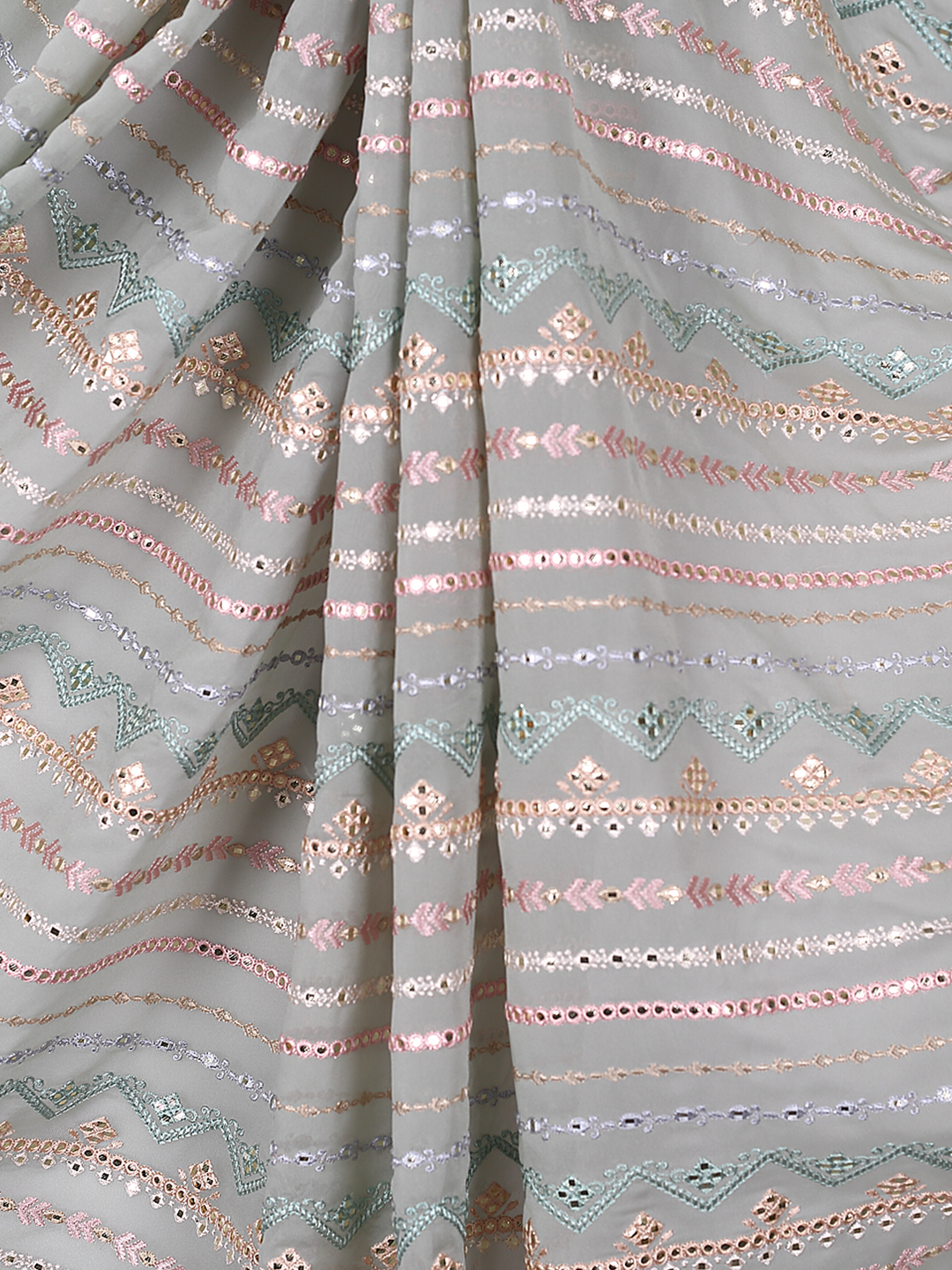 Light Grey Georgette Fabric With Thread & Gota Embroidery