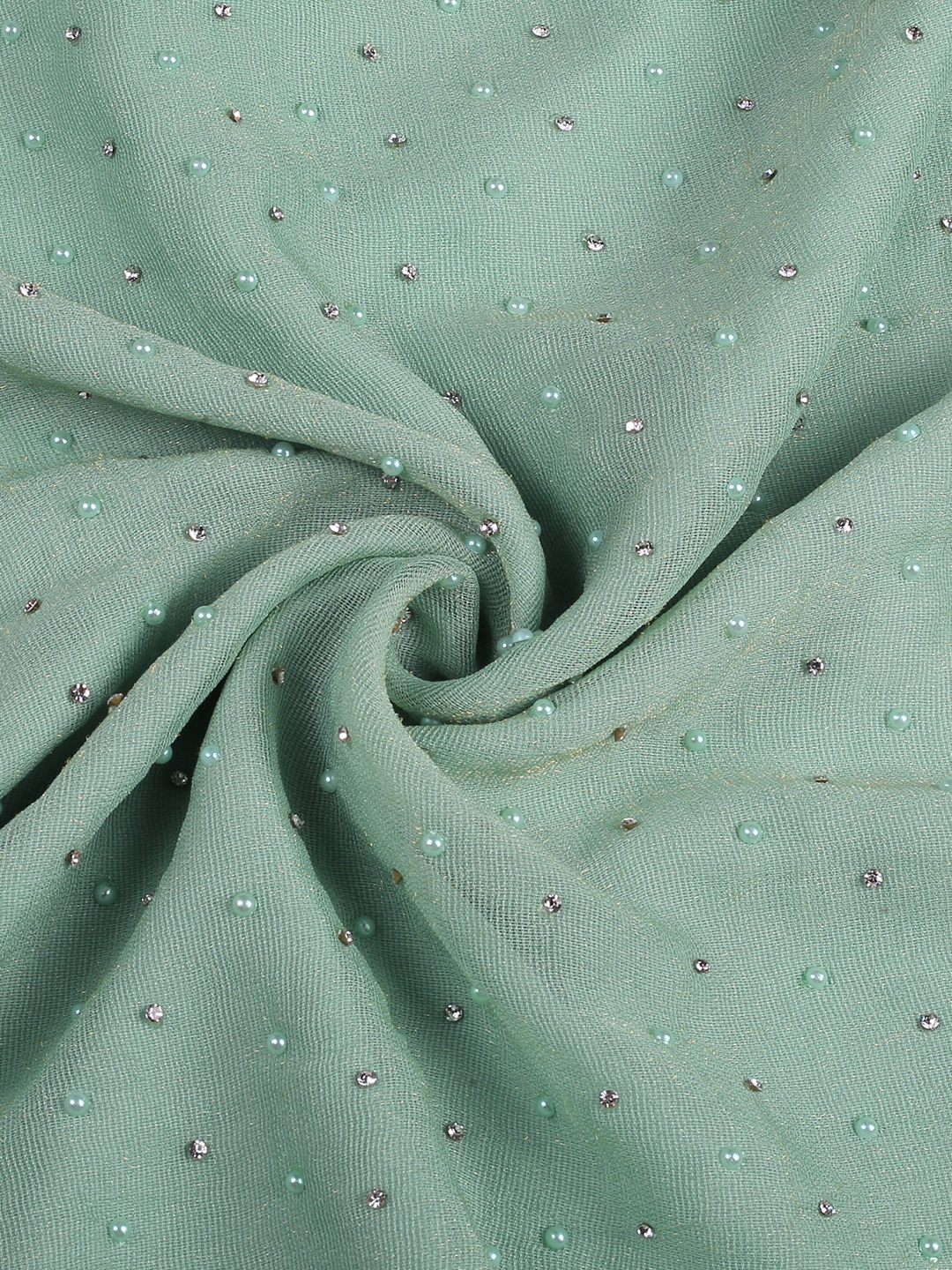 Pastel Green Jute Georgette Fabric With Stone & Pearl Work