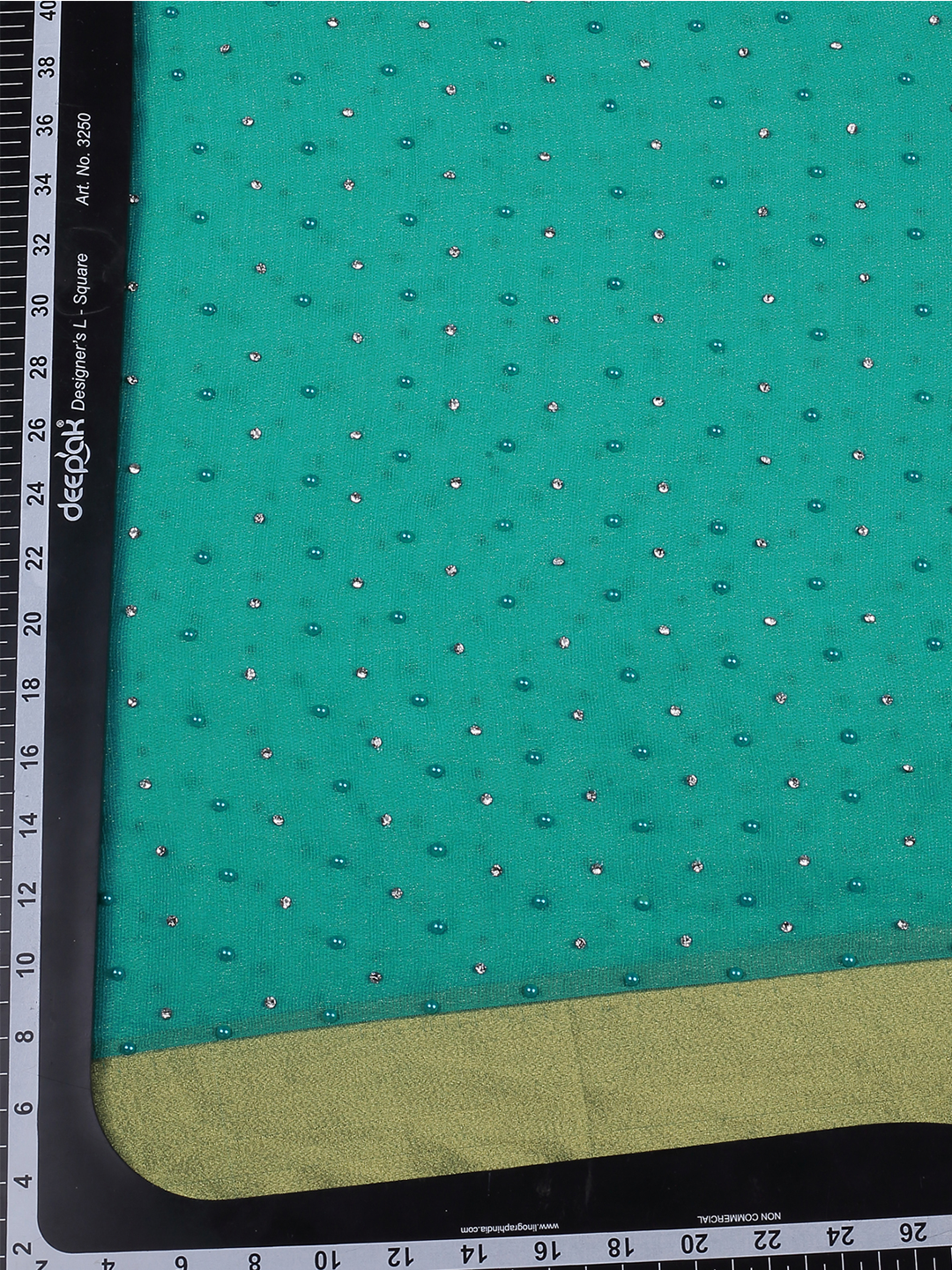 Pine Green Jute Georgette Fabric With Stone & Pearl Work