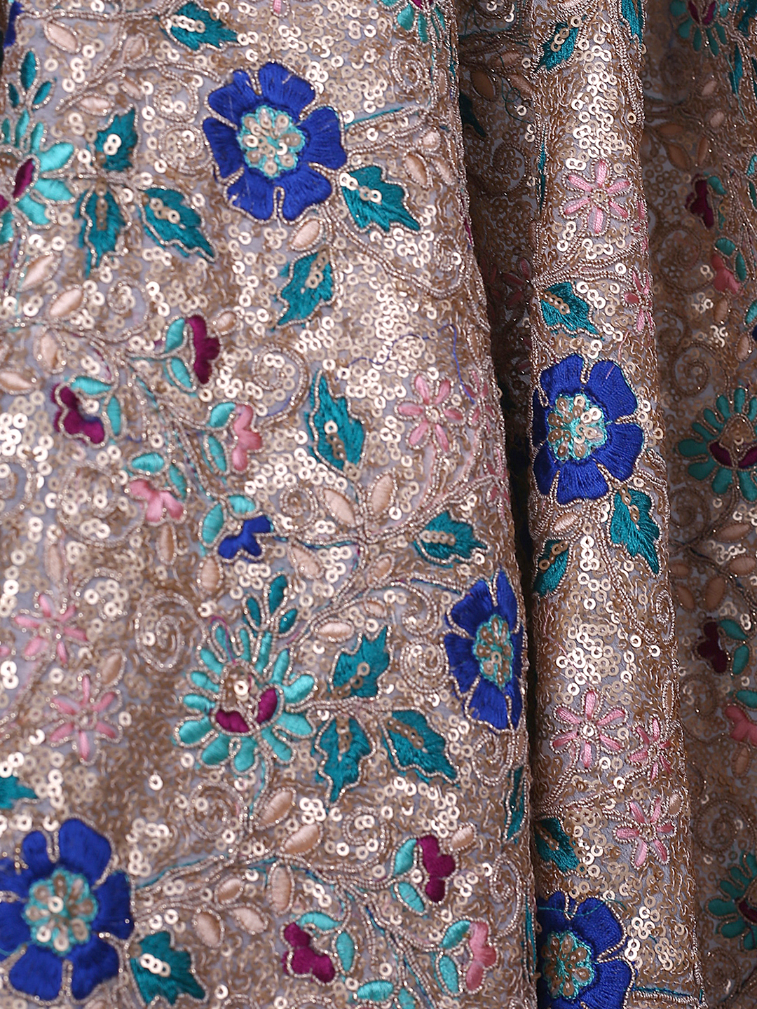 Multi Color Heavy Embroidered Georgette Fabric With Sequins & Thread Work