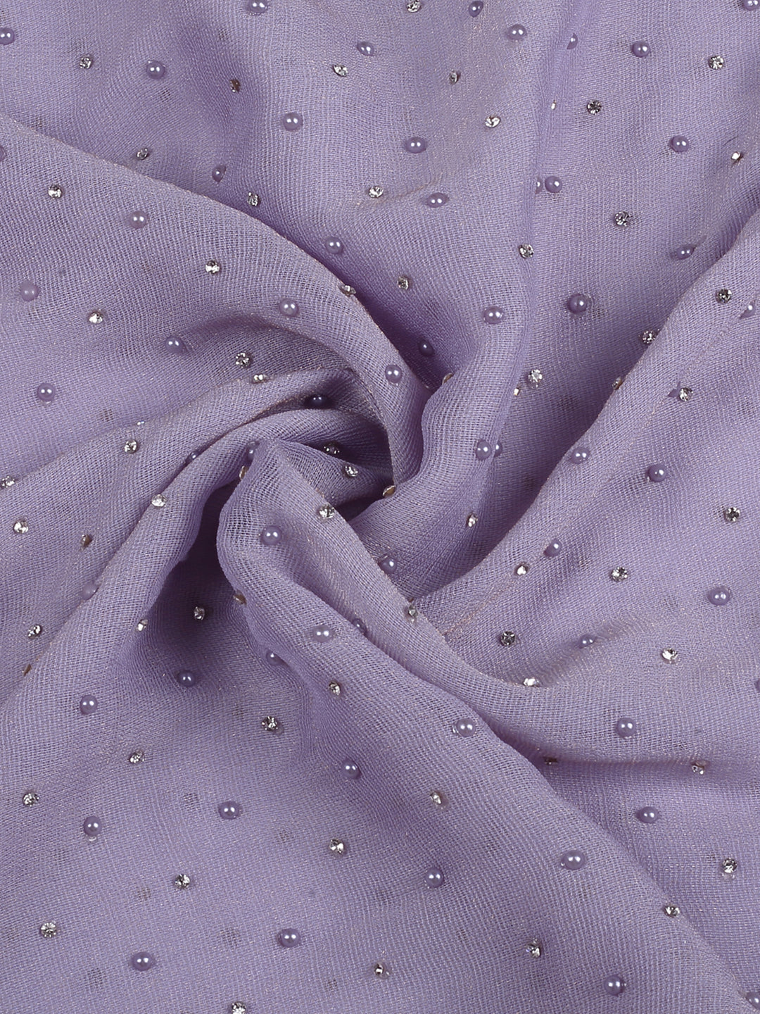 Pastel Purple Jute Georgette Fabric With Stone & Pearl Work