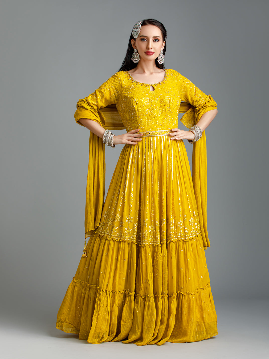Yellow Lucknowi Anarkali Set