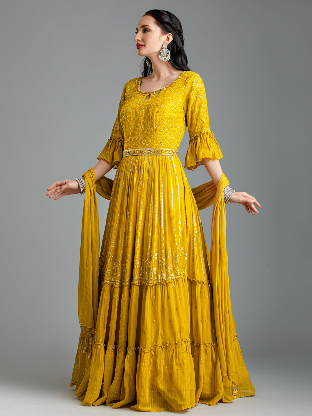 Yellow Lucknowi Anarkali Set