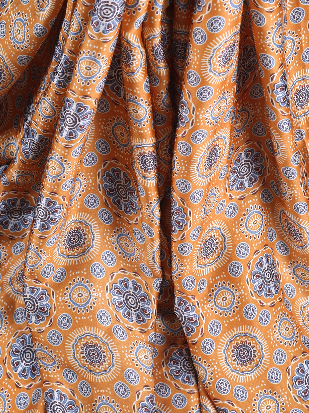 Mustard Ajrak Screen Print Modal Satin Fabric