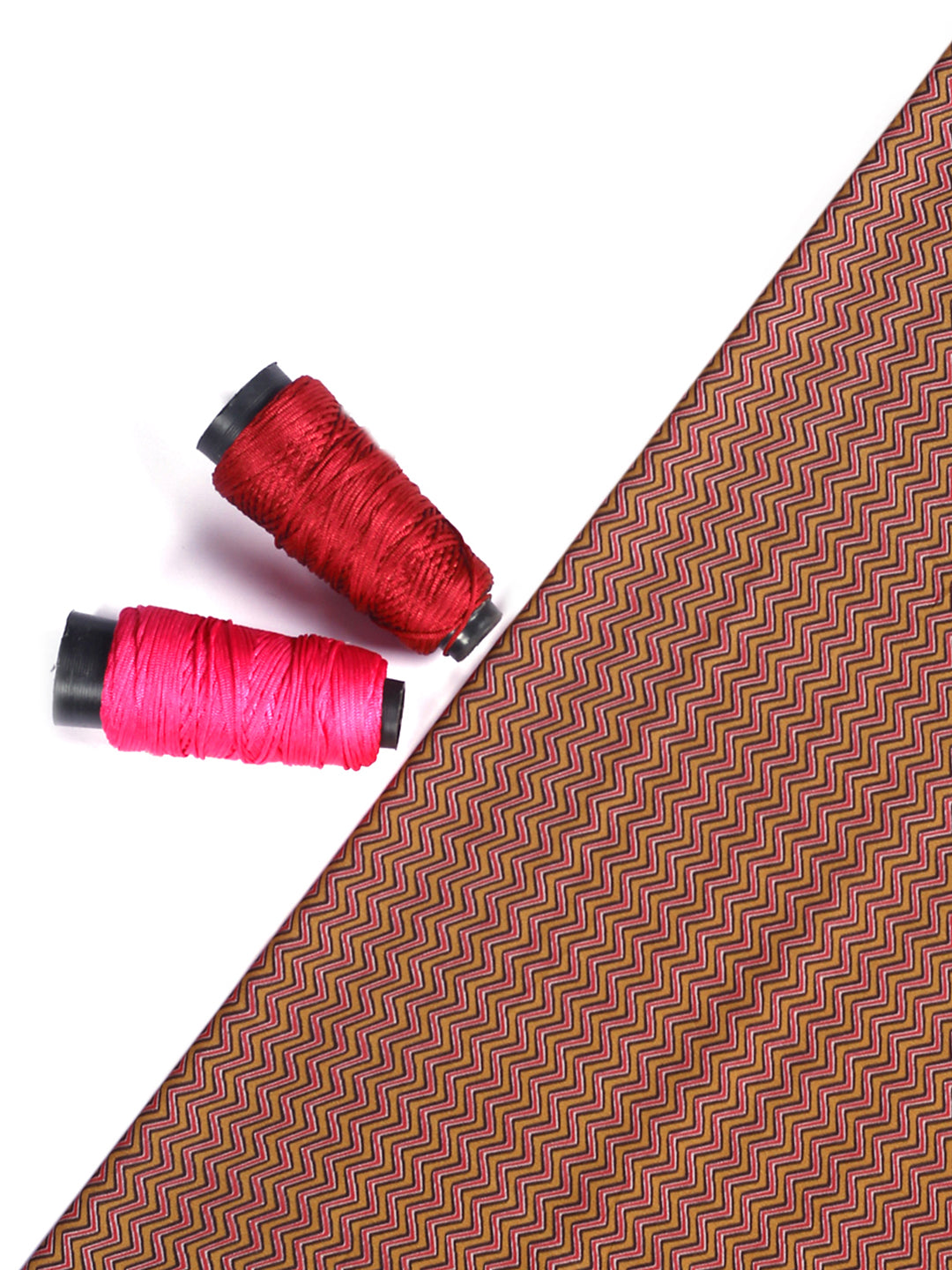 Red & Ochre Chevron Print Modal Satin Fabric