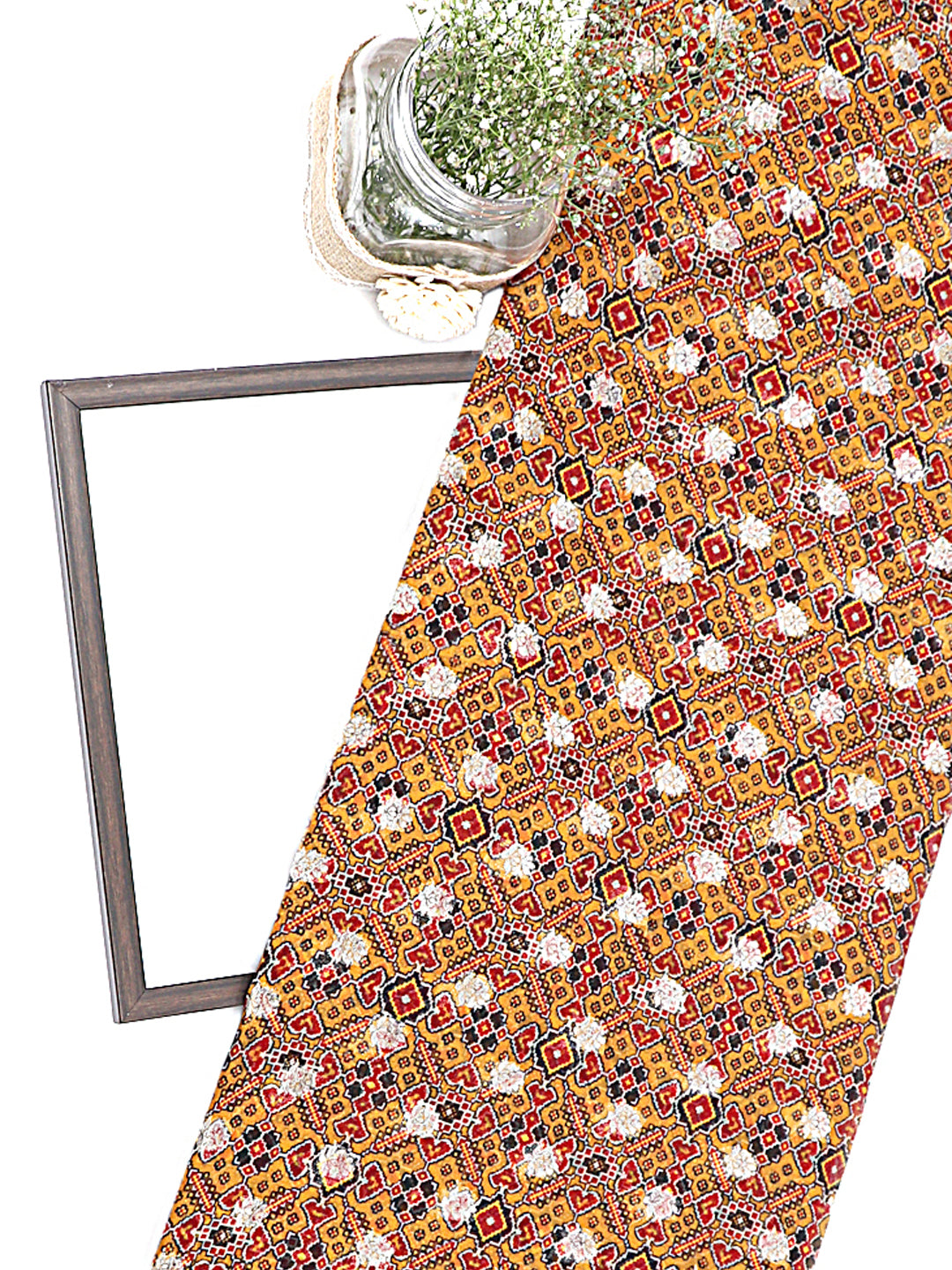 Mustard Yellow Digital Patola Print On Pure Hand-woven Organza Fabric With Light Gold Zari