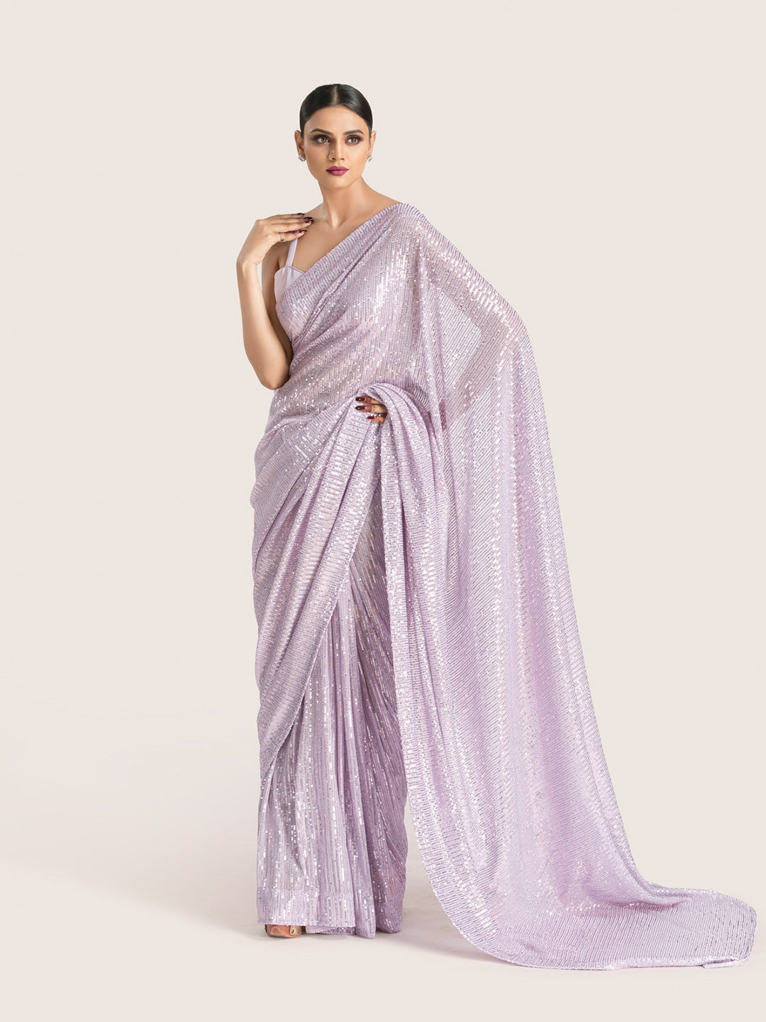 Lavender Sequins Saree With Blouse Fabric