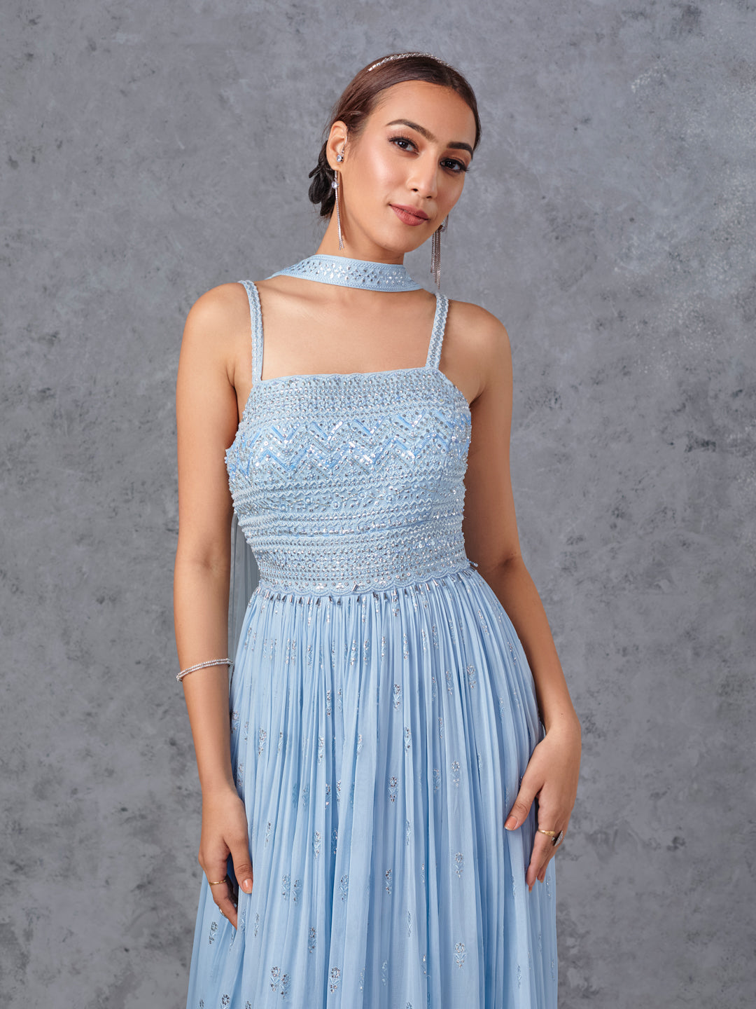 Powder Blue Georgette Dress – Tirumala Designers