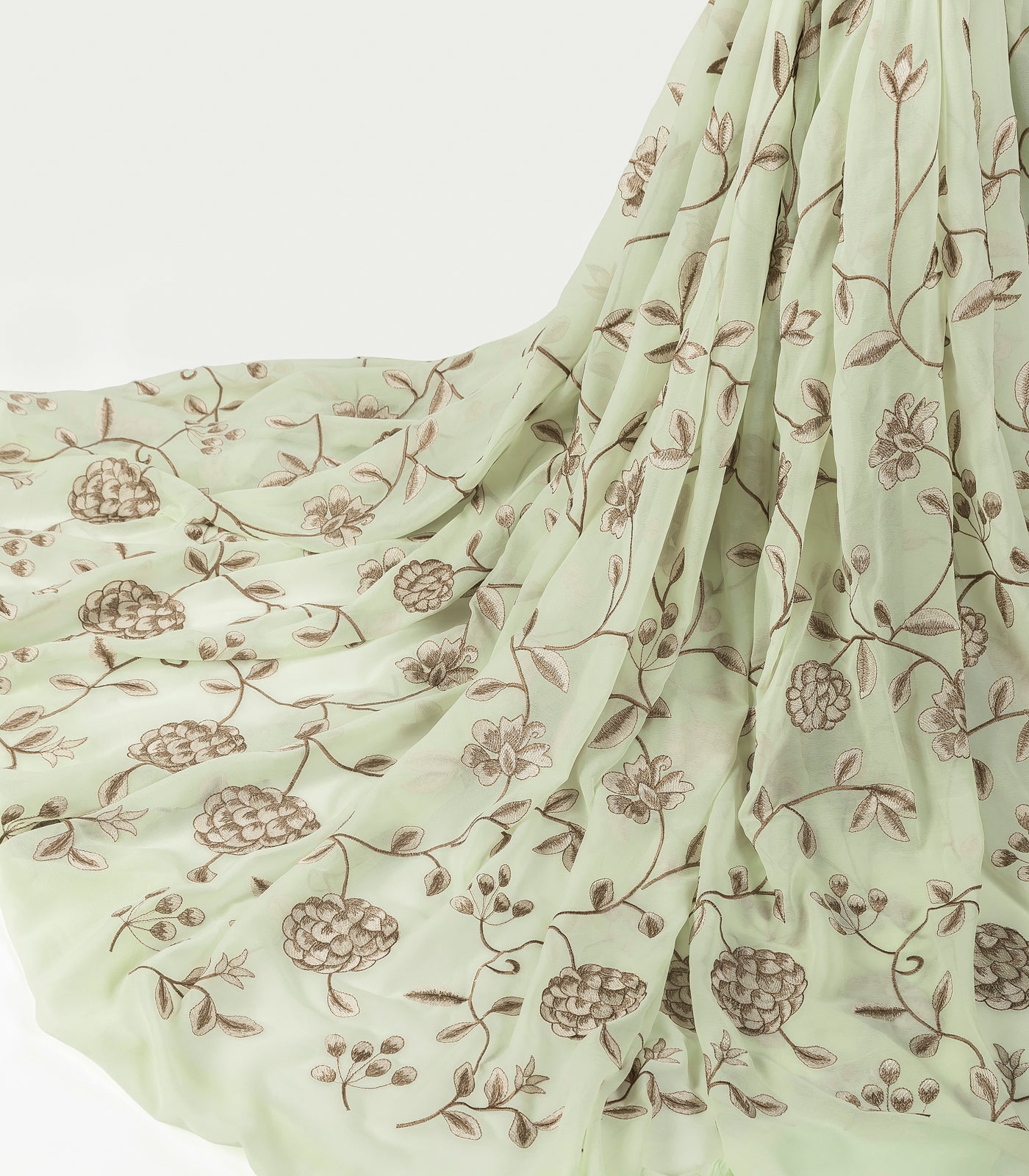 Light Pista Green Georgette Fabric With Threadwork