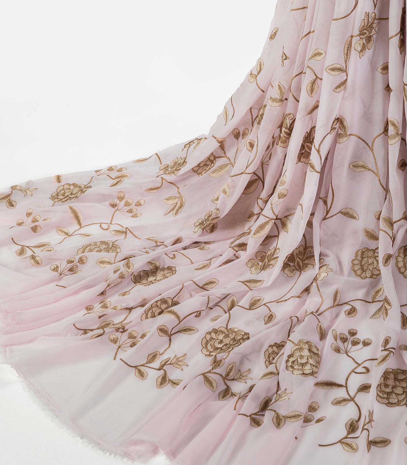 Light Pink Georgette Fabric With Threadwork