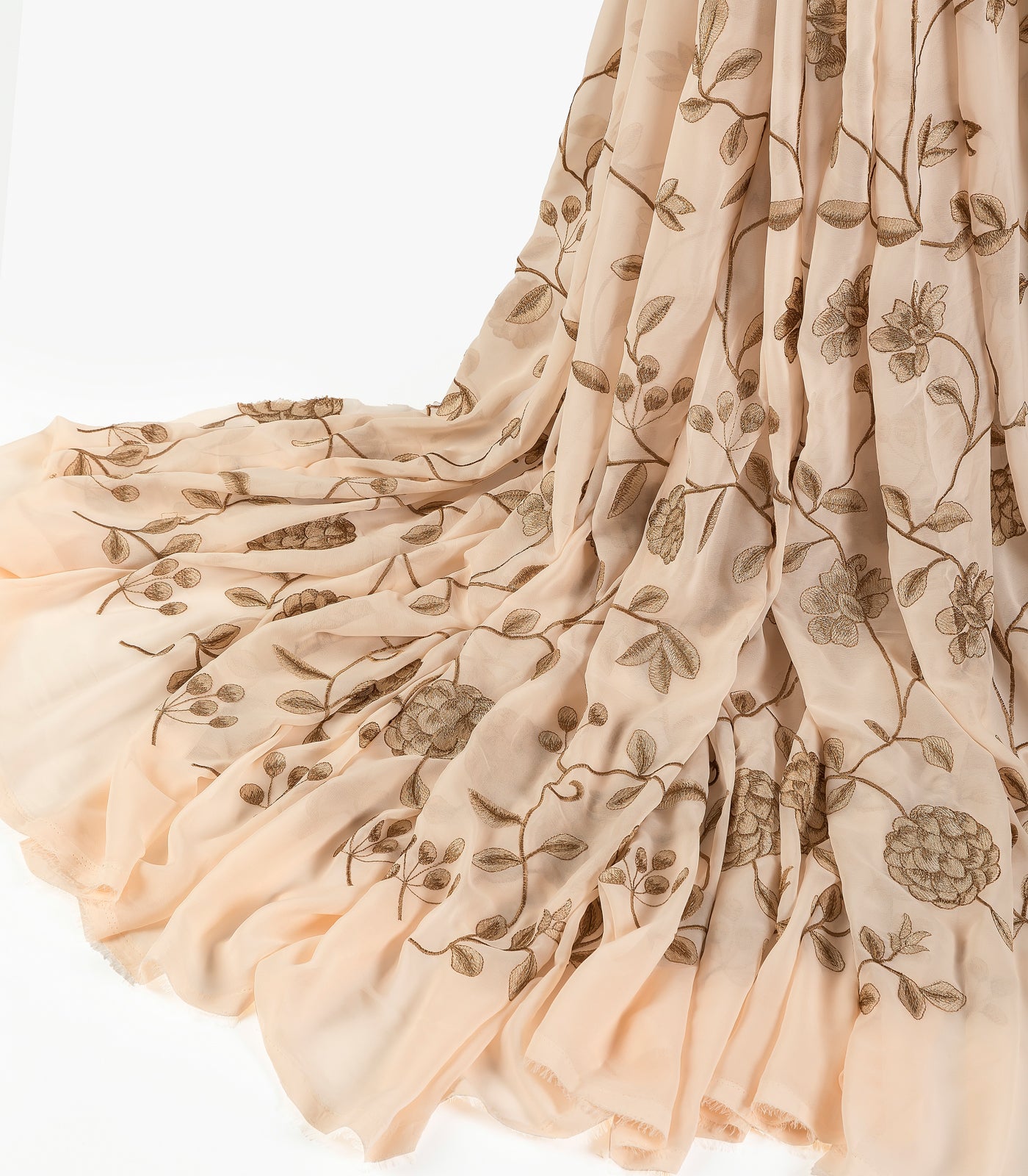 Light Peach Georgette Fabric With Threadwork