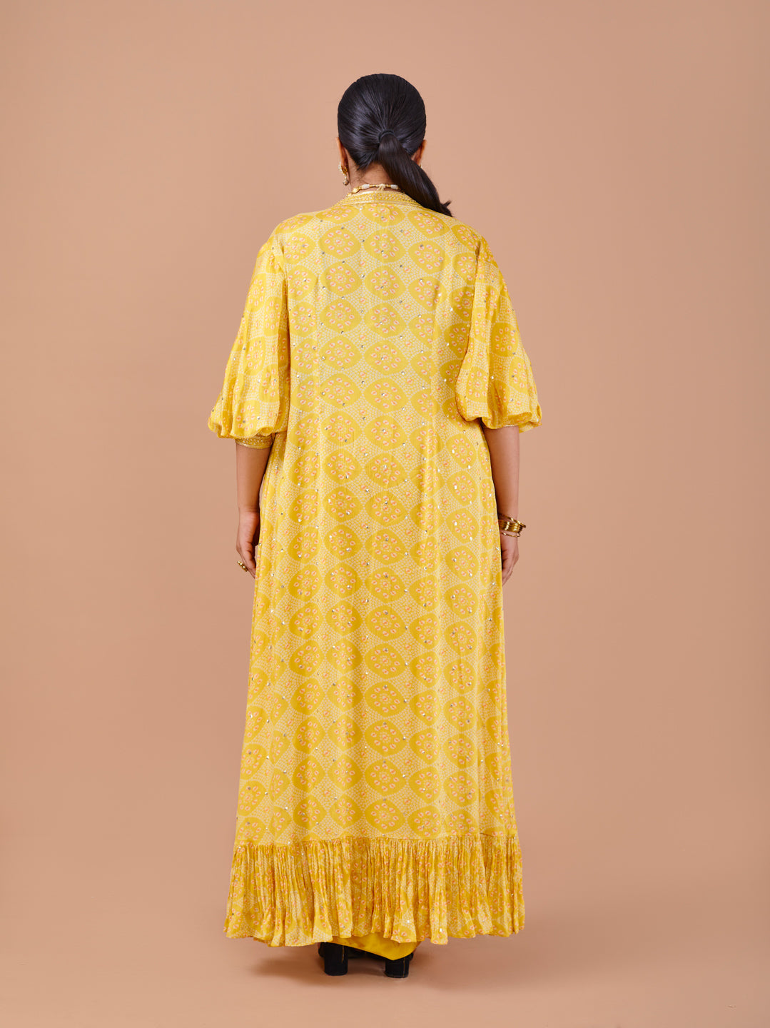 Yellow Satin Draped Skirt With A Shrug