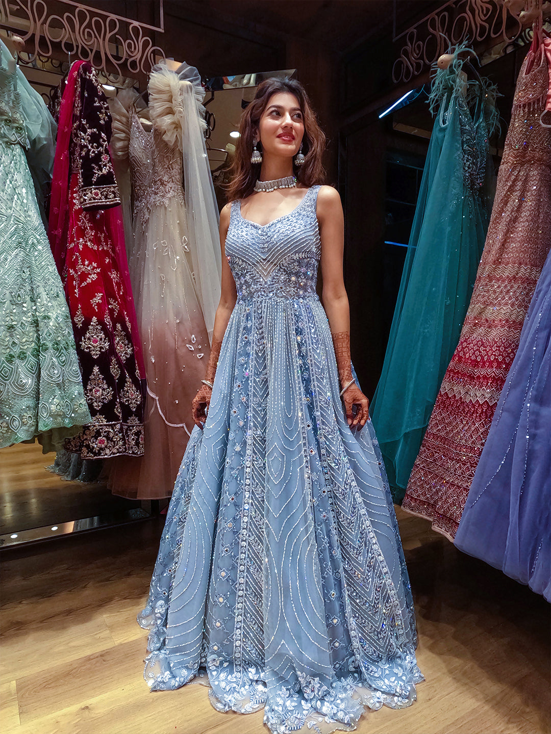 Ice Blue Embellished Gown - Main Image
