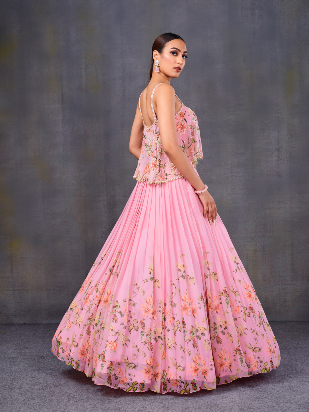 Engagement Partywear Pink Organza Lehenga Crop Top | Indowestern Dress