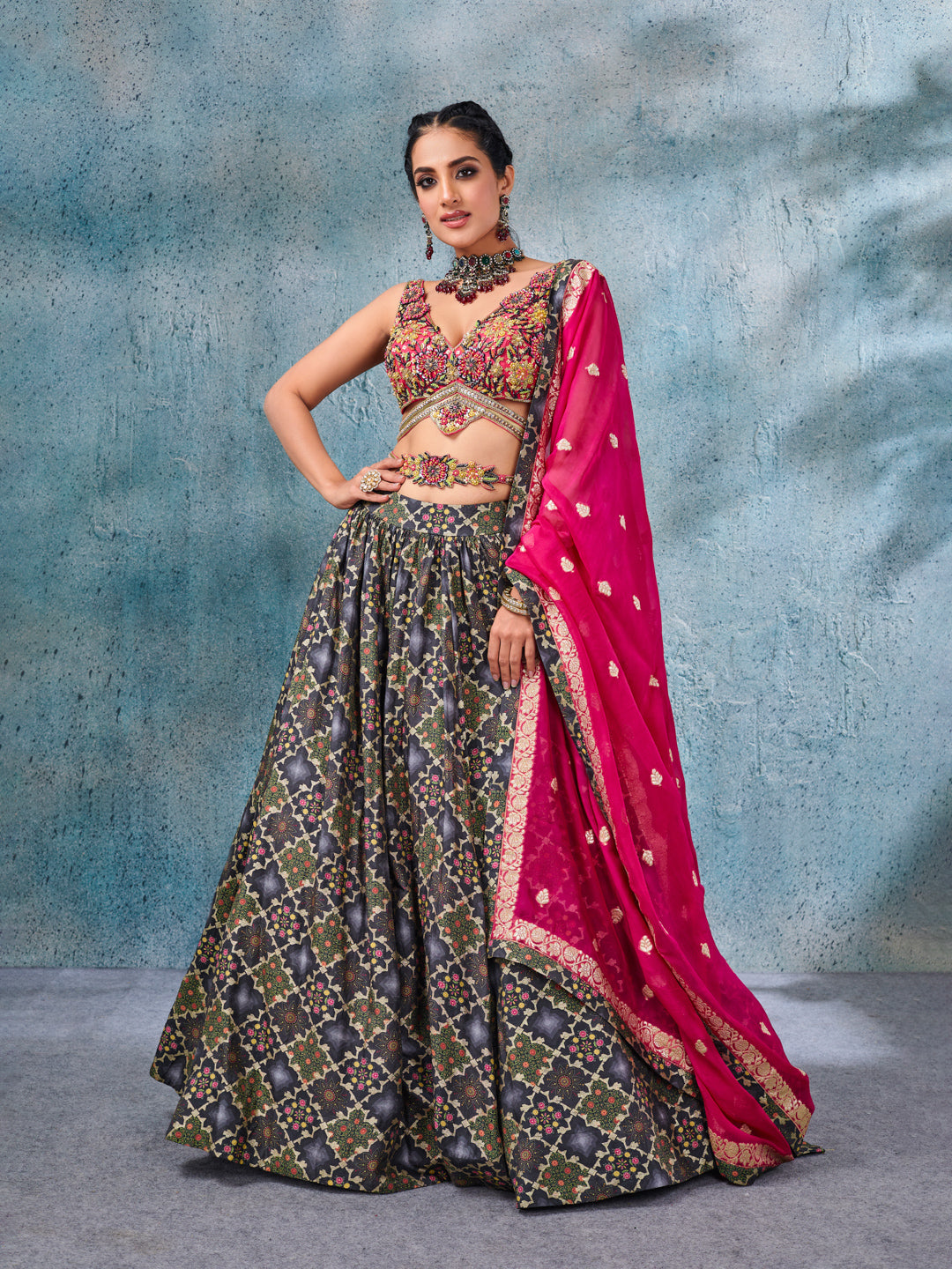 Image result for black pink bridal lehenga | Choli designs, Designer  lehenga choli, Saree designs