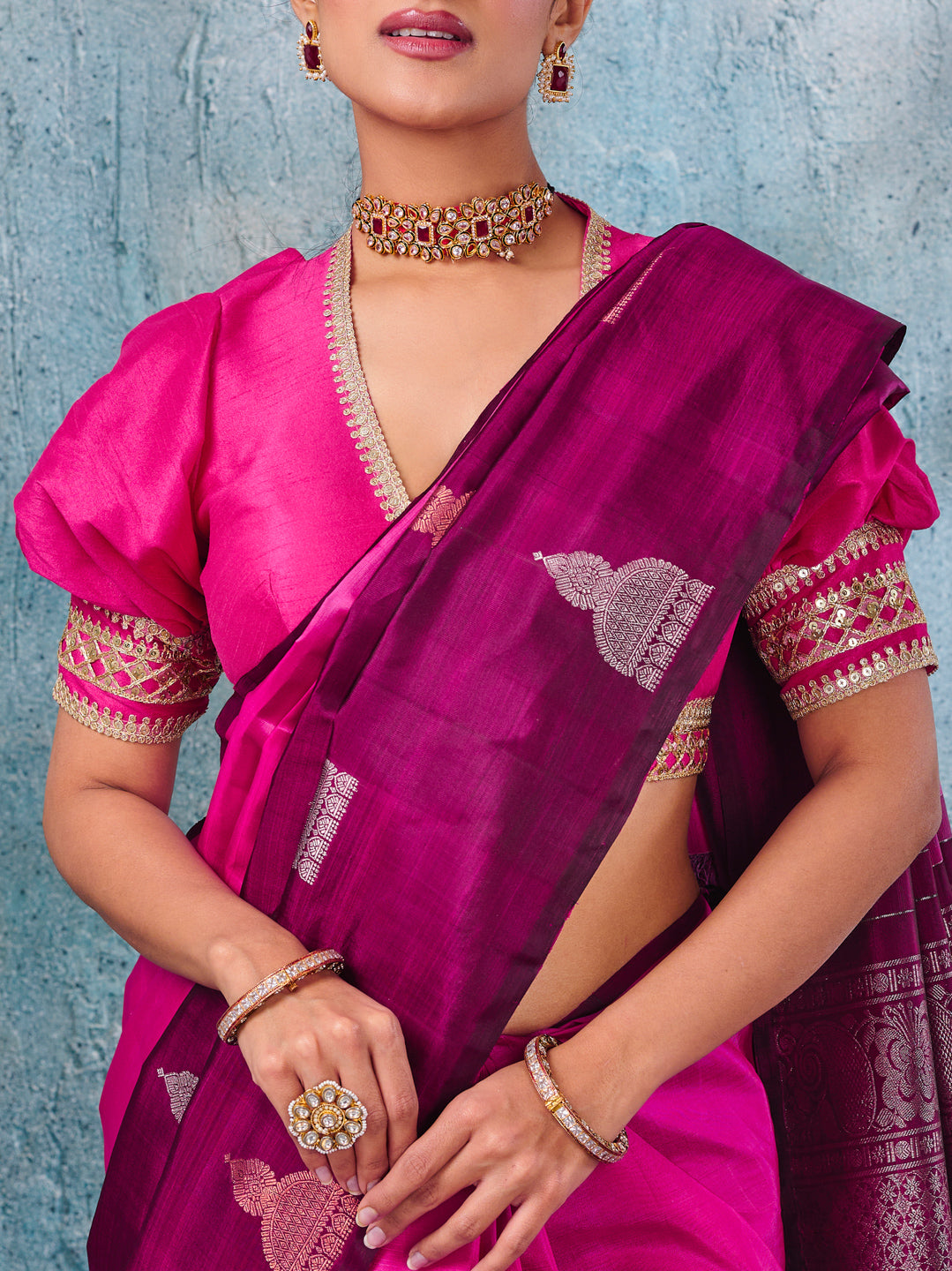 Fuschia Pink Pure Banarasi Silk Saree