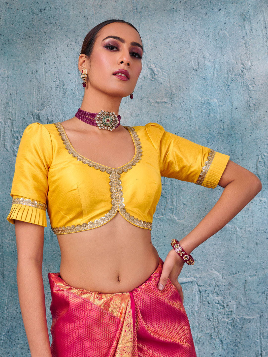 Yellow Silk Blouse With Puff Sleeves