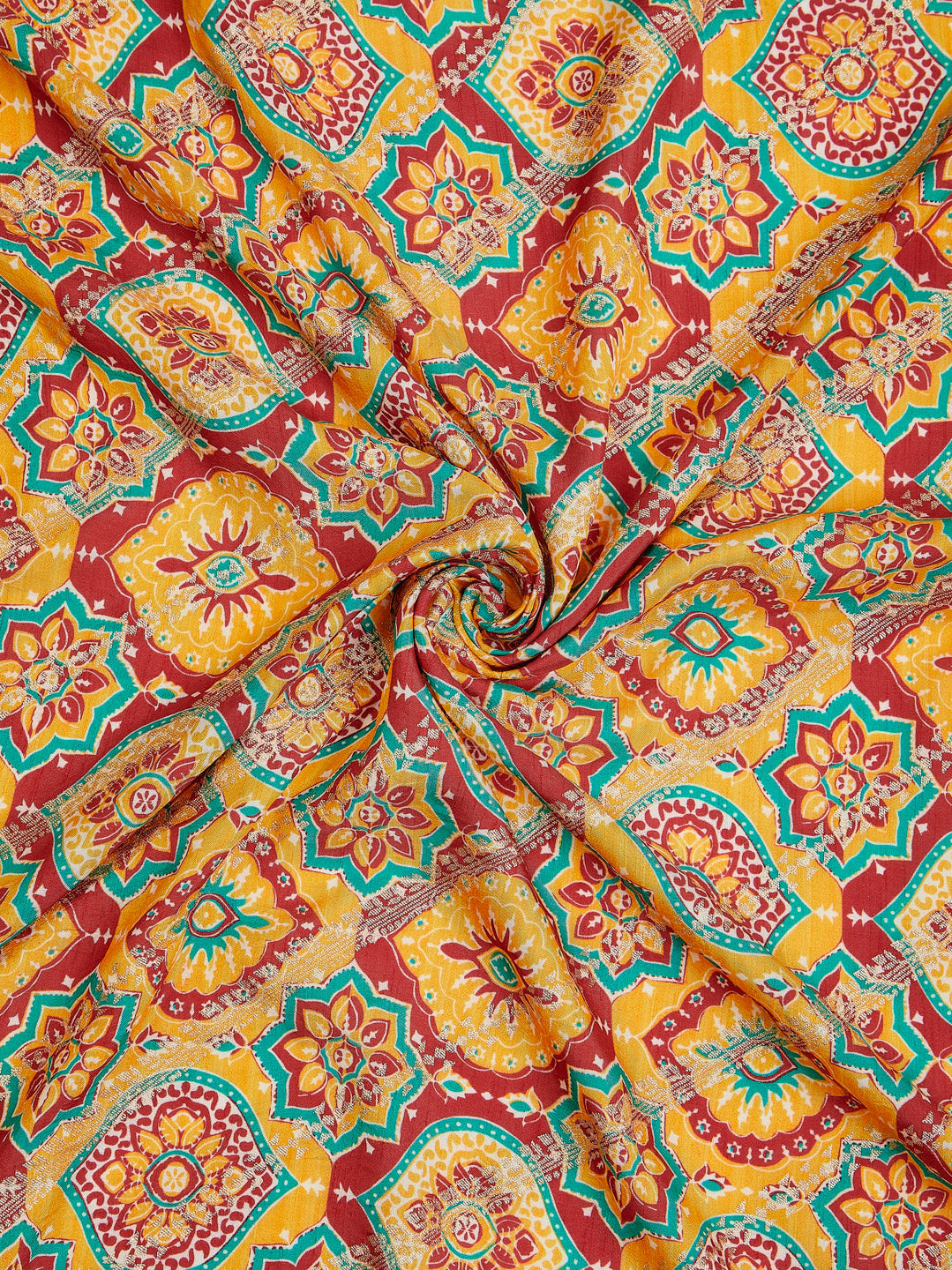 Tussar Silk With Multi Colour Ajrak Digital Print Fabric