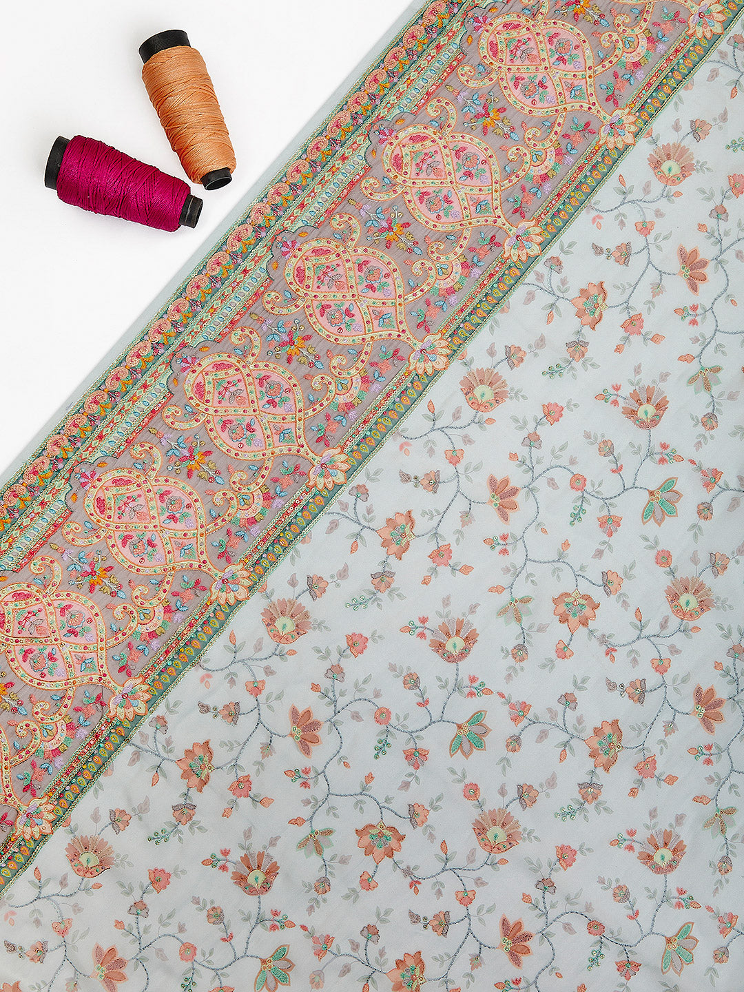 Blue Georgette Fabric With Multicolour Floral Digital Print